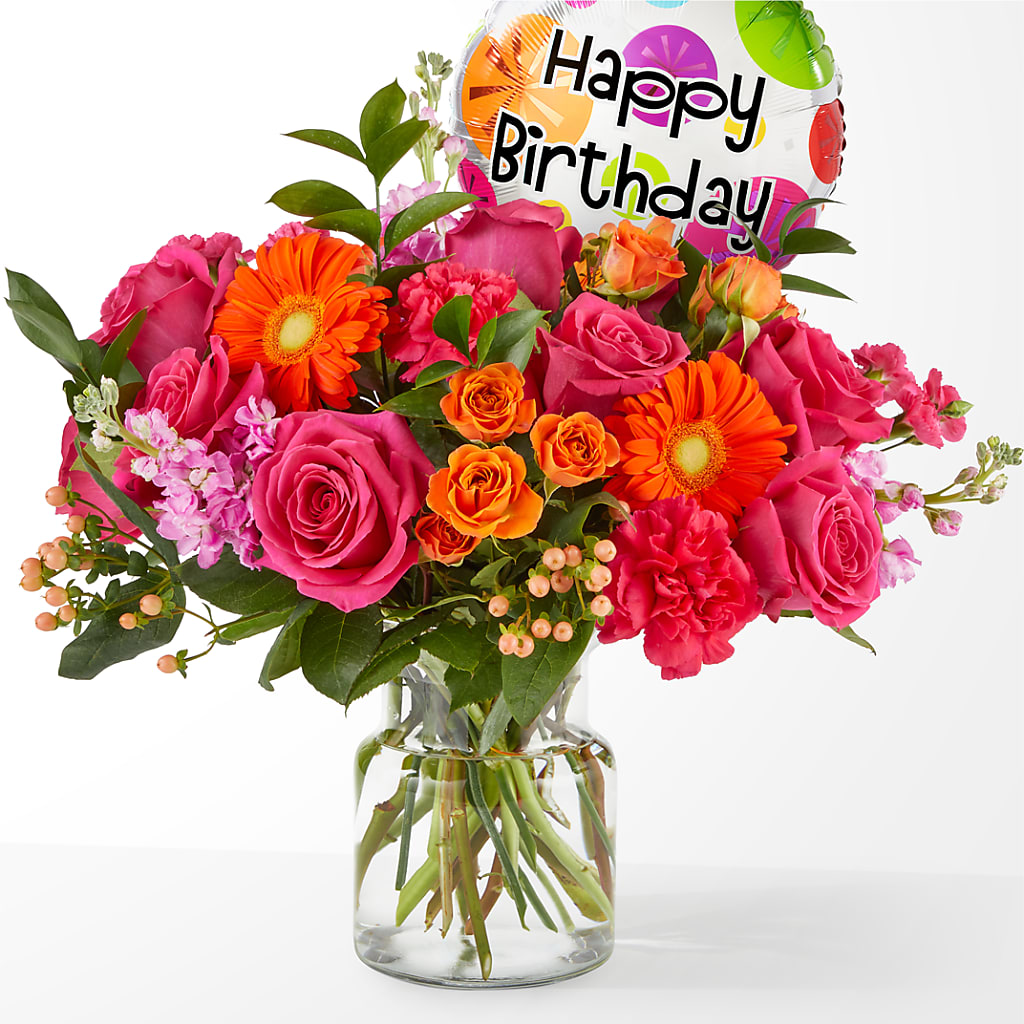Fiesta Bouquet with Birthday Balloon – Fairy Queen Floral, Madera CA