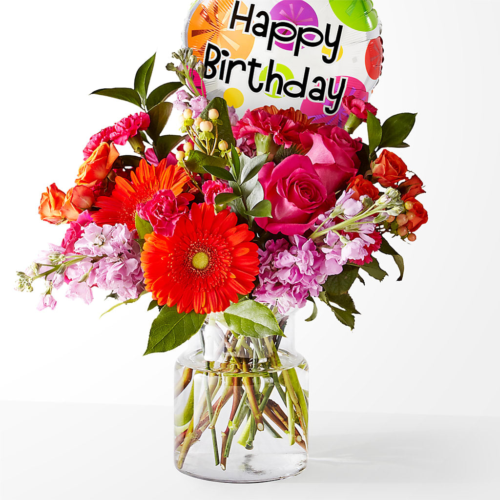 Fiesta Bouquet with Birthday Balloon – Fairy Queen Floral, Madera CA