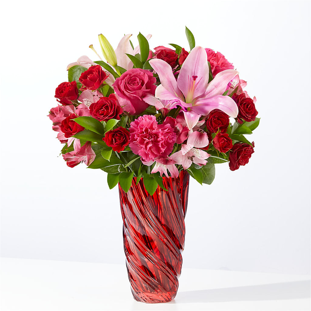 In Love Bouquet with Luxe Swirl Vase – Fairy Queen Floral, Madera CA