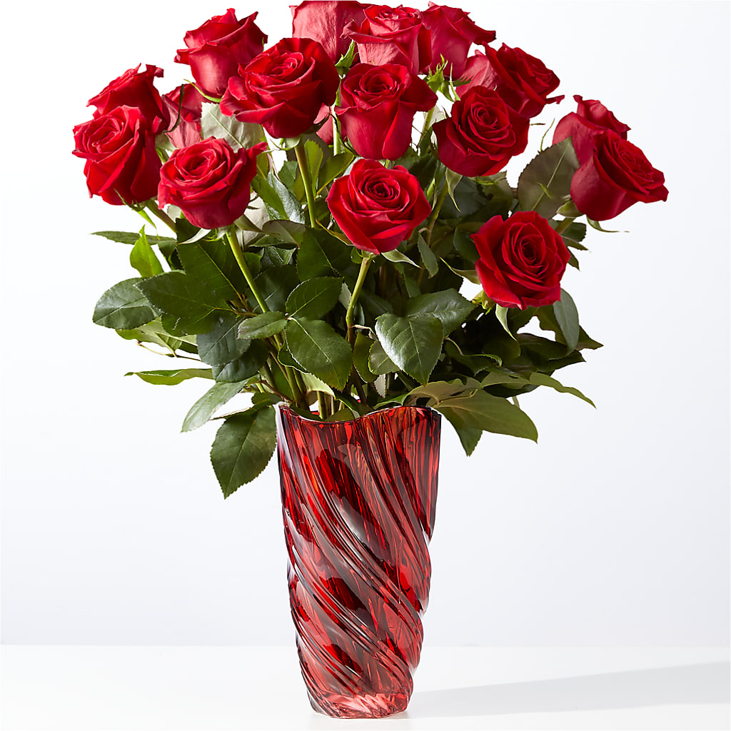Classic Love Red Rose Bouquet with Luxe Swirl Vase – Fairy Queen Floral, Madera CA