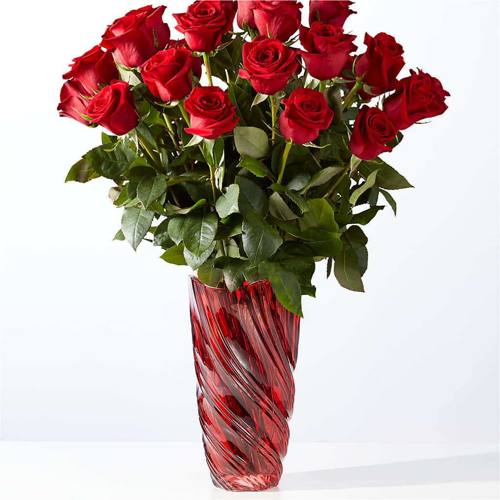 Classic Love Red Rose Bouquet with Luxe Swirl Vase – Fairy Queen Floral, Madera CA