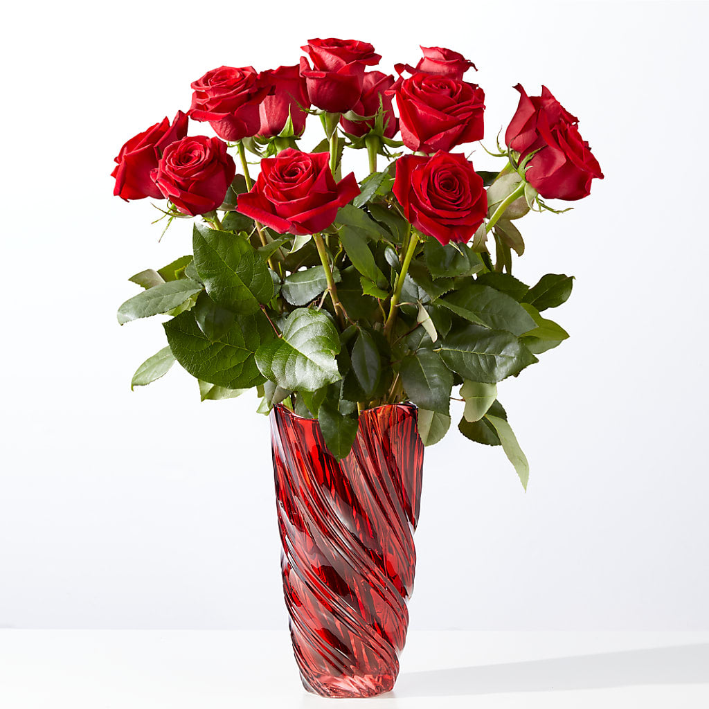 Classic Love Red Rose Bouquet with Luxe Swirl Vase – Fairy Queen Floral, Madera CA