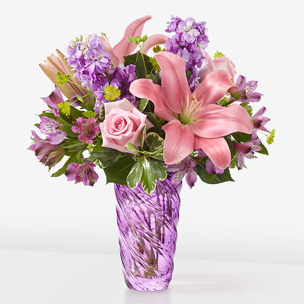 Precious Petals Bouquet with Luxe Swirl Vase – Fairy Queen Floral, Madera CA