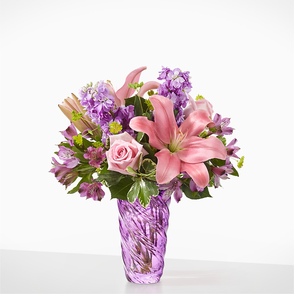 Precious Petals Bouquet with Luxe Swirl Vase – Fairy Queen Floral, Madera CA