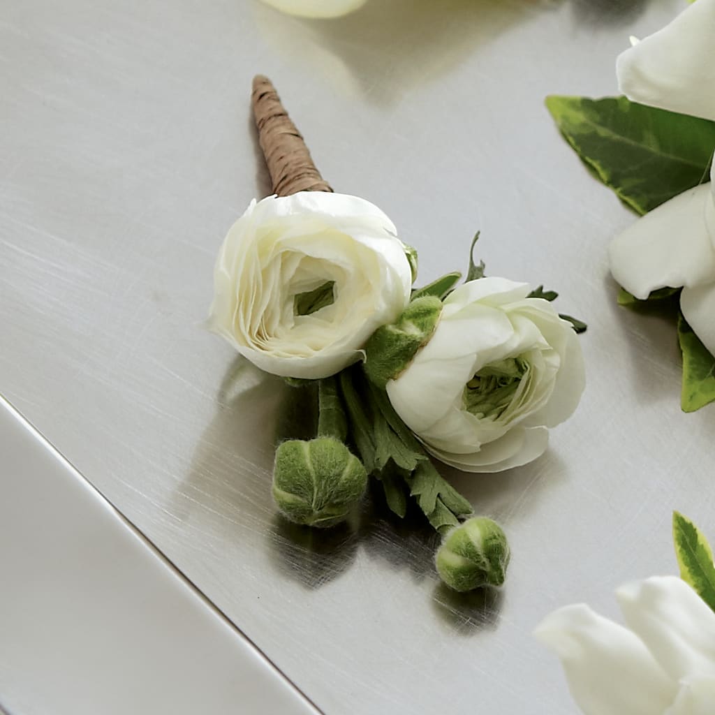 White Ranunculus Boutonniere – Fairy Queen Floral, Madera CA