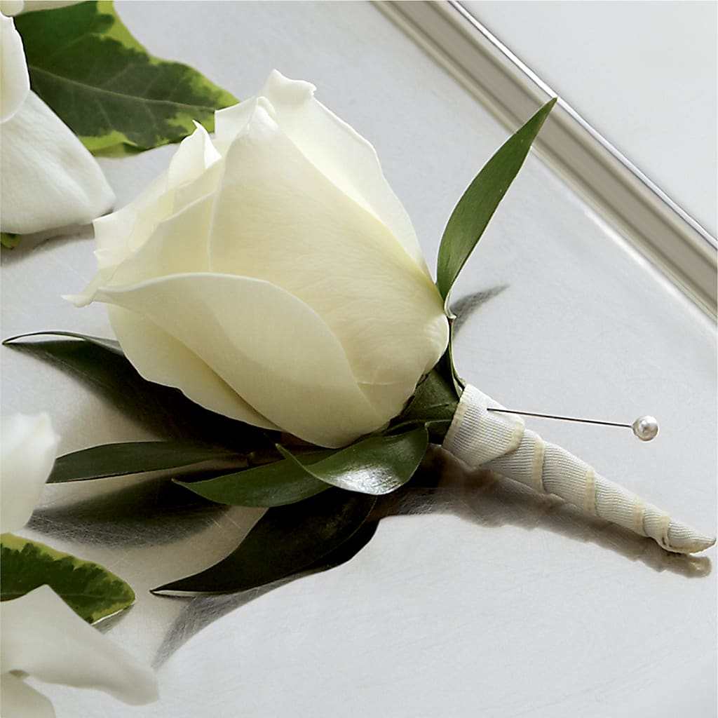 White Rose Boutonniere – Fairy Queen Floral, Madera CA