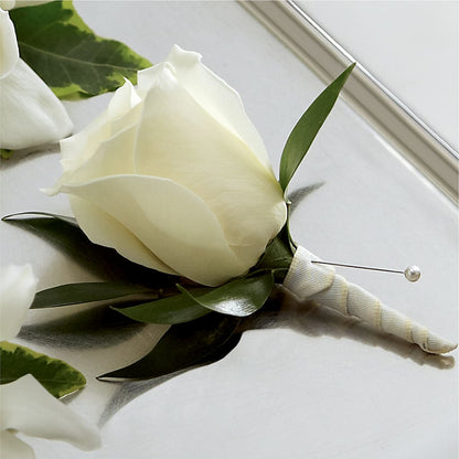 White Rose Boutonniere –  Fairy Queen Floral, Madera CA